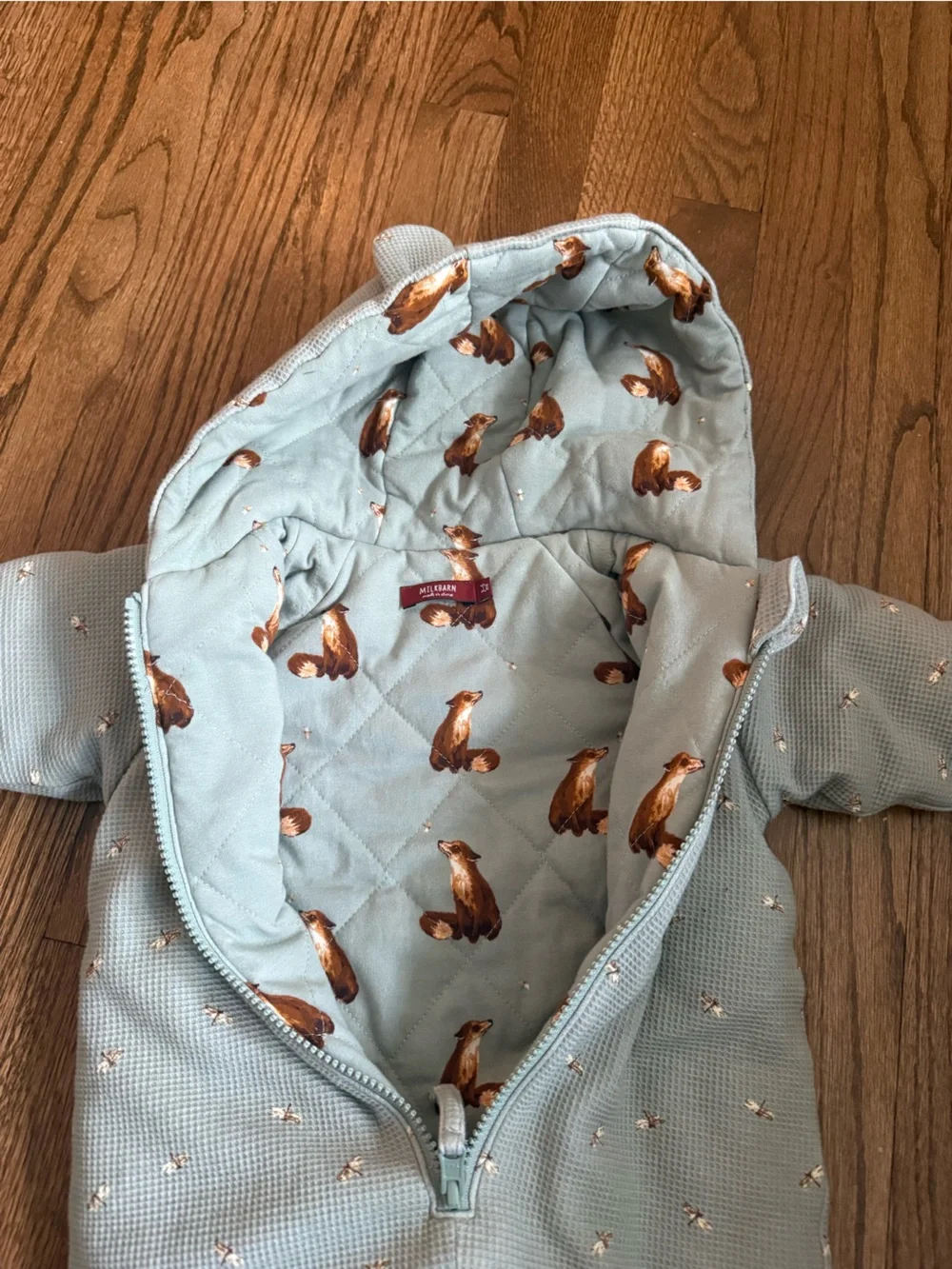 Milkbard Fox and Dragonfly Reversible Waffle Knit/Quilted Hooded Jumpsuit 3-6mo